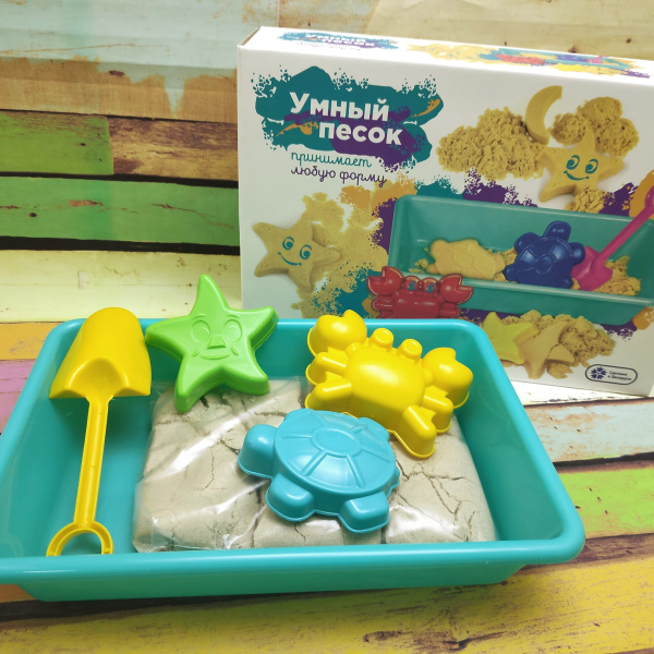 Кинетический Умный песок GENIO KIDS с песочницей, 1000g (песок 1 кг, песочница, лопатка, 3 формочки)